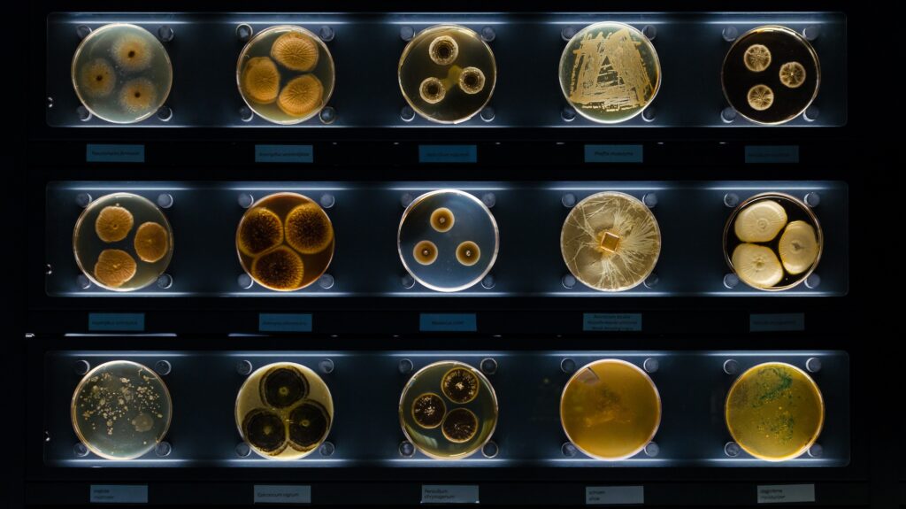 Different samples with kinds of bacterias living at common household items- mattress, shoe, moisturizer. Penicillium chrysogenum, epicoccum nigrum.